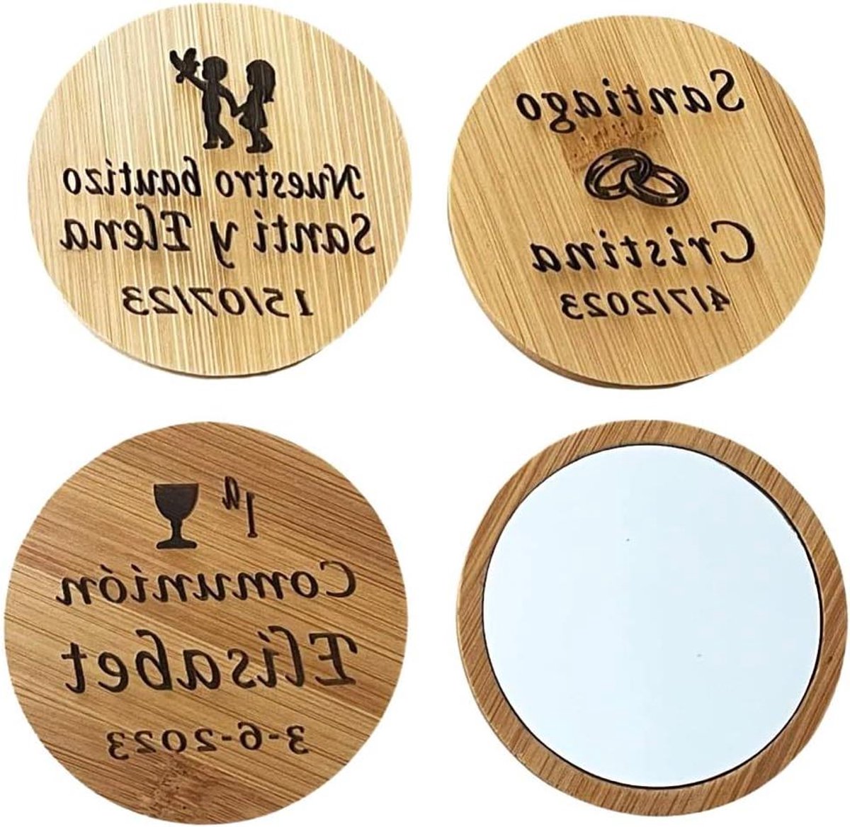 Gepersonaliseerde Spiegel - Handtas Spiegel - Cadeau Geven - Indelibele Gravure - 6 Stuks - Natuurlijk Bamboe