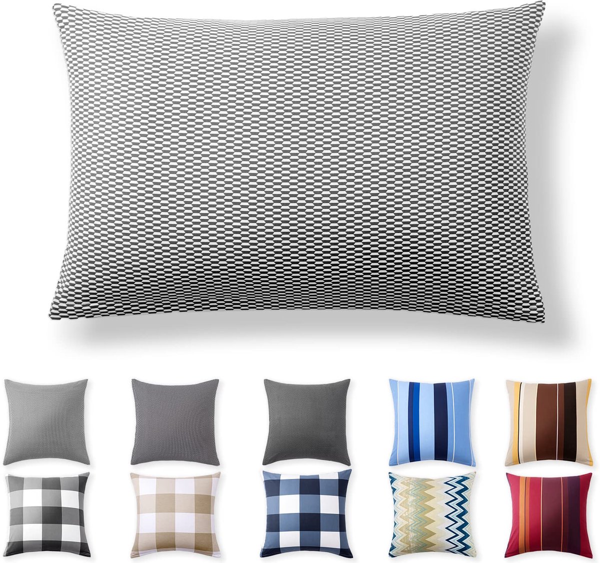 Kussenbezug 40 x 60 cm - 100% Katoen met Verborgene Rits, Grijze Diamanten