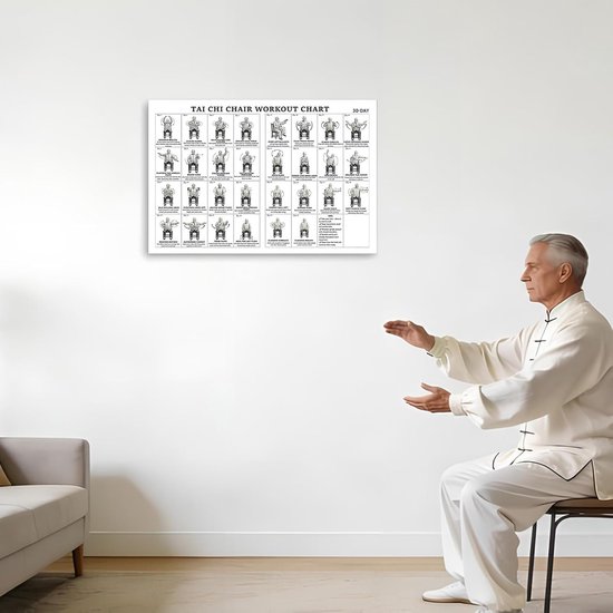 Tai Chi Stoel Workout Poster - Zittende Oefeningen Kaart - Thuis Fitness - Groot Lettertype - 30 x 45 cm — afbeelding 2