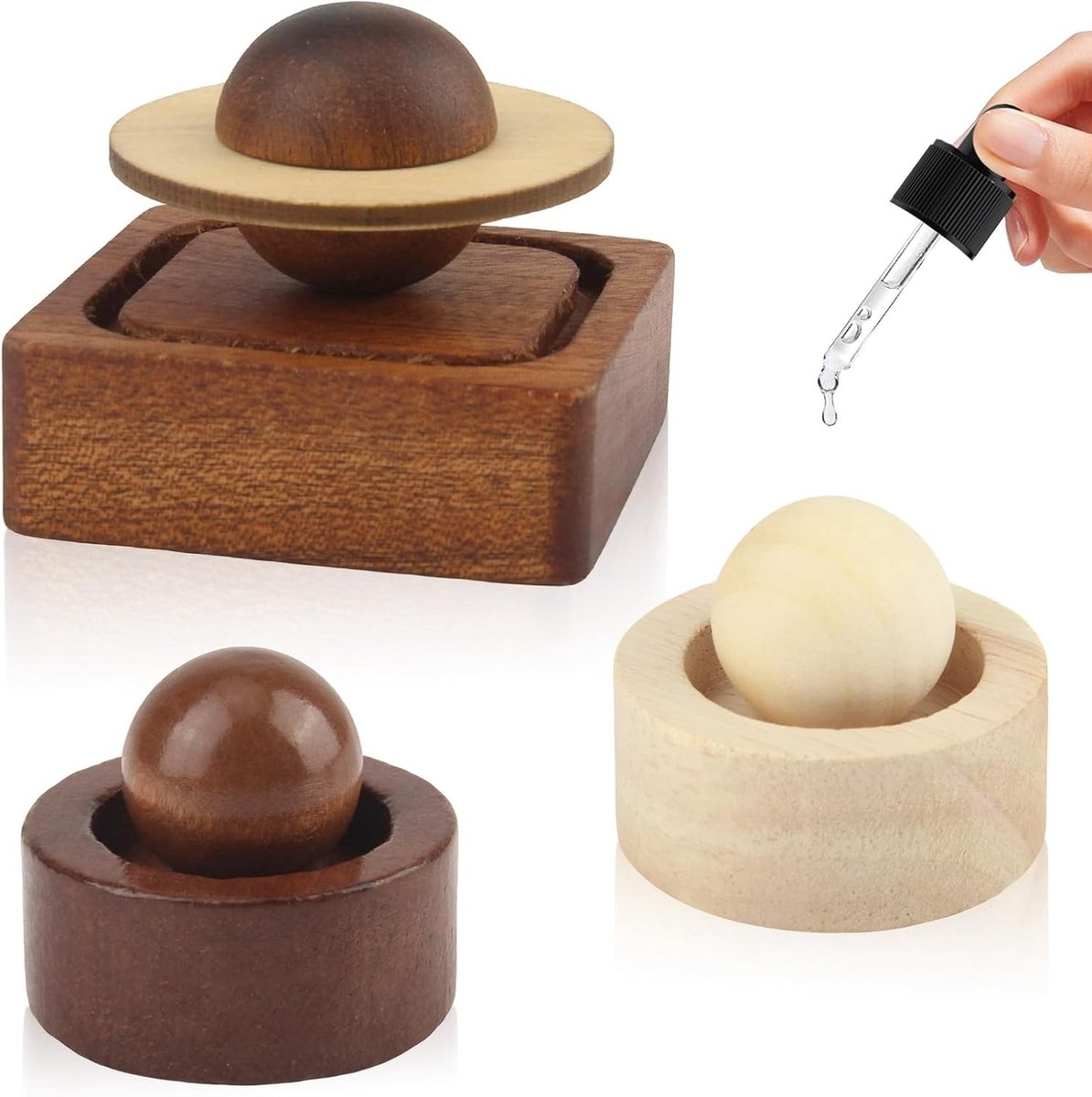 Houten Diffuser Ballen - Aromatherapie Ornamenten - Geuren Verspreiden - Handgemaakt Natuurlijk Hout - 3 Stuks - Houtkleur