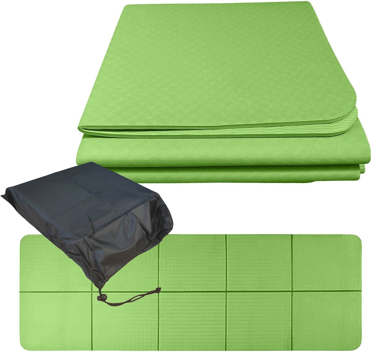 Yogamat antislip - 6 mm - opvouwbaar - met tas - groen