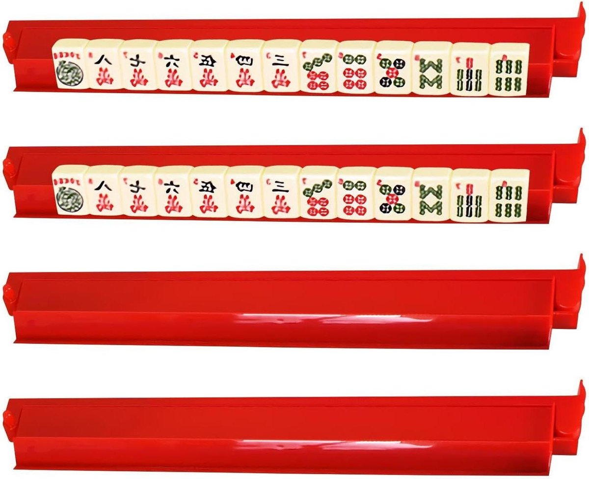 Mahjong Tegelrekken - Tegelhouder Schuiver - Spel Organiseren - Stabiele Basis - 4 stuks - Rood