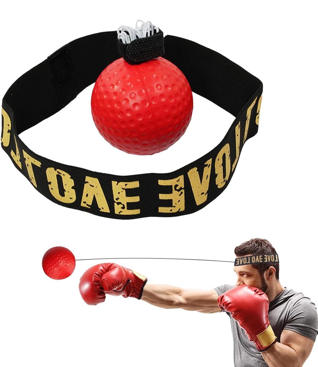 Boks Reflexbal - Trainingsbal Boksen - Verbeter Coördinatie - Verstelbare Hoofdband - 50g - Rood