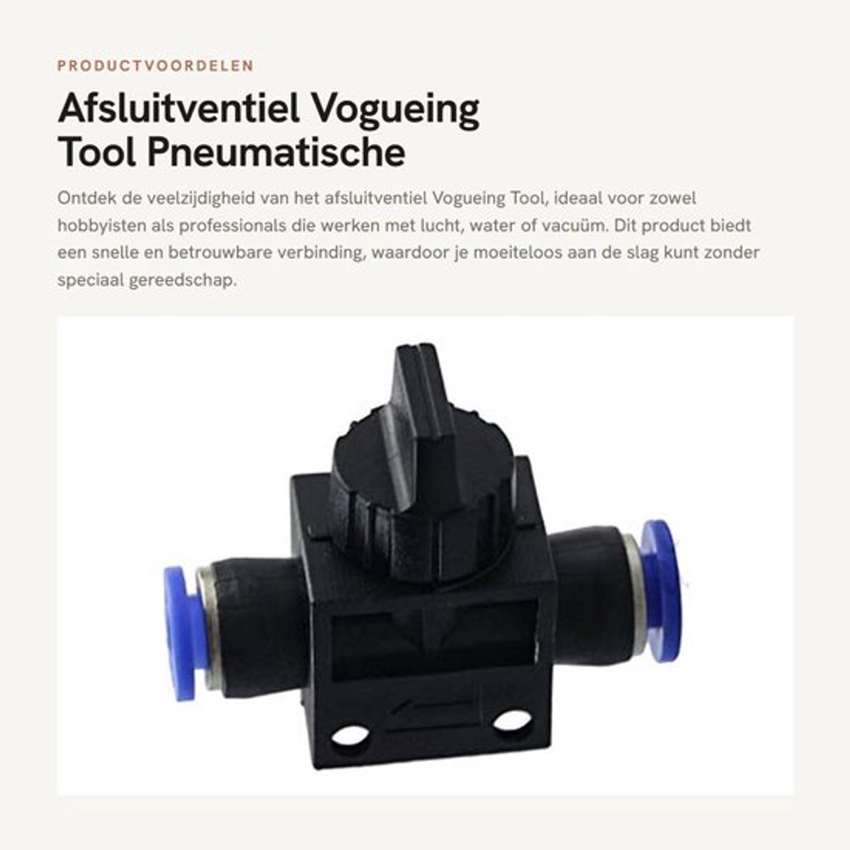 Afsluitventiel Snelle Verbinding - Pneumatische Luchtsnelkoppeling - Kunststof - 6mm/8mm/10mm/12mm - Zwart/Blauw - Temperatuurbereik 0-60 °C - Pneumatische Connector