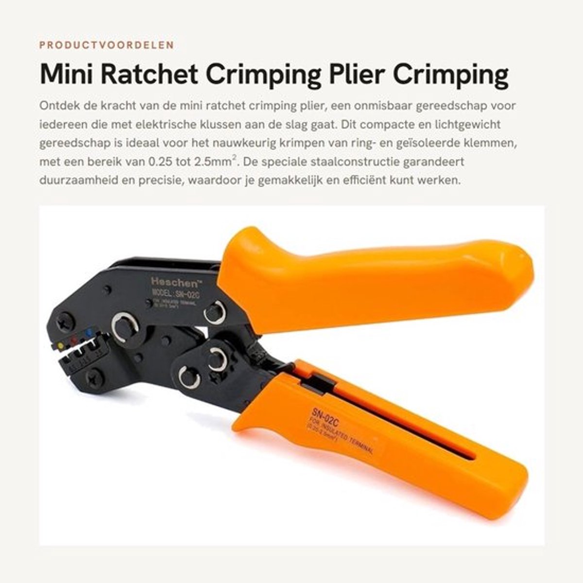 Mini Ratchet Crimping Plier - Crimping Tool - Lichtgewicht en compact - Oranje - Voor elektrische klussen - 0.25-2.5mm² - Professioneel g...
