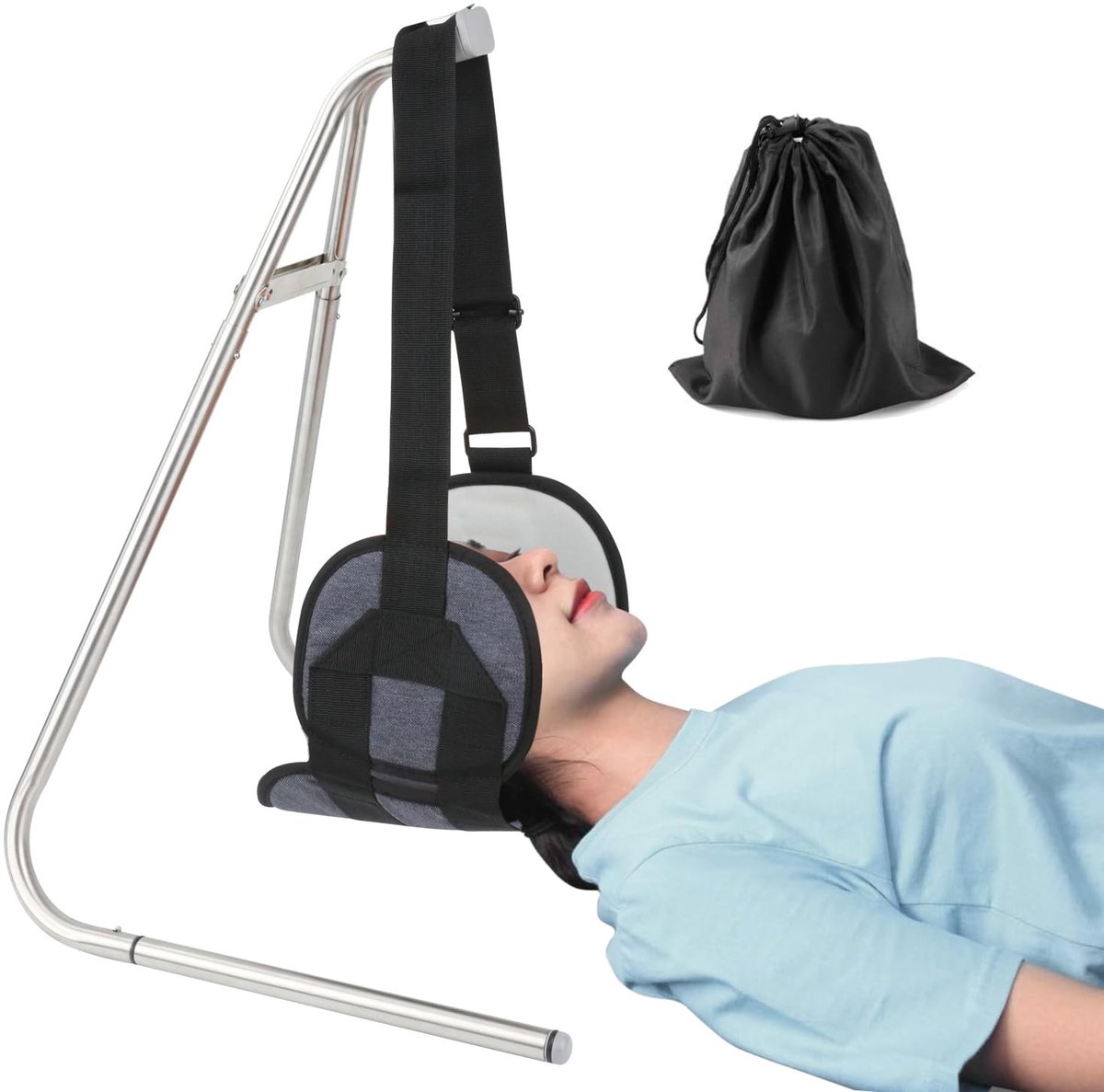 Nekmassageapparaat - Grijs - Draagbaar met Roestvrijstalen Frame - Hoofdhangmat voor Ontspanning en Pijnverlichting