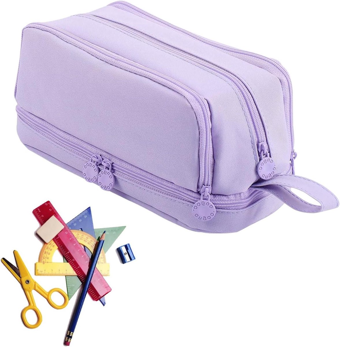 Groot Pennenetui - Pennenetui Organizer - Schoolbenodigdheden Opbergen - 4 Compartimenten - 22 x 10 x 9.5 cm - Paars