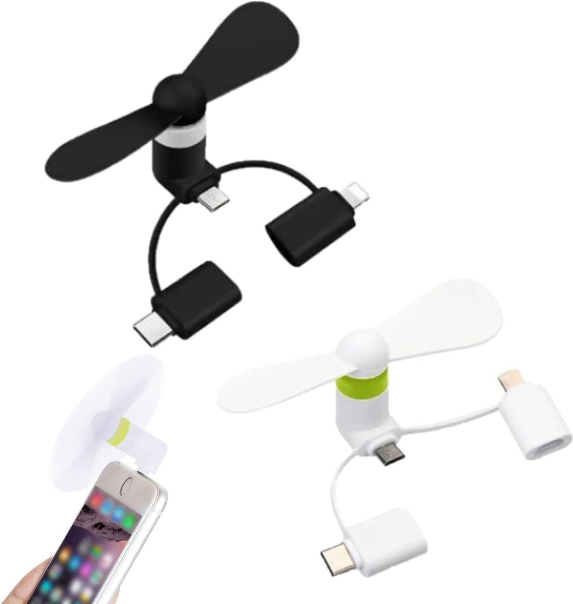 Draagbare Telefoonventilator - Multikleur - 1 x 1 x 1 cm - Mini USB-Ventilator met Roterende Bladen - Voor Smartphones