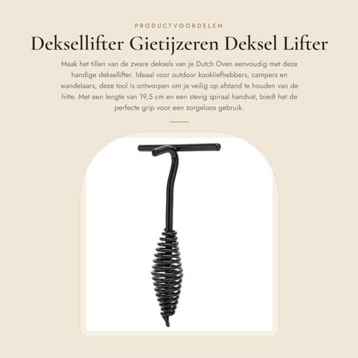 Deksellifter 19,5 Cm - Gietijzeren Dutch Oven - Spiraal Handvat - Zwart - Lichtgewicht - Veilig afstand houden