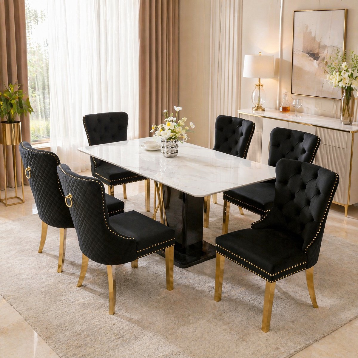 COVREO Eetkamerstoel 50,5x45x95 cm zwart velvet, set van 6 met armleuning
