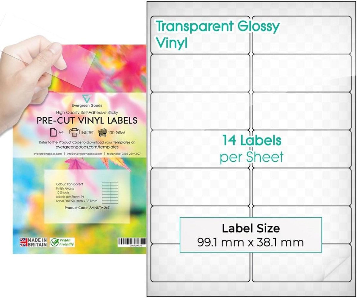 Evergreen Goods Glossy Transparent Pre-Cut Multi Sticker Labels A4 - ShopVlot