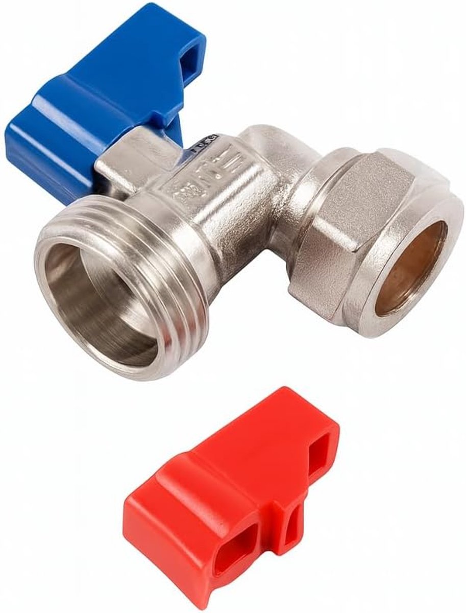 WRAS Goedgekeurd 15mm x 3/4" Chrome Hoek Wasmachine Tap - Compressie Fitting - ShopVlot