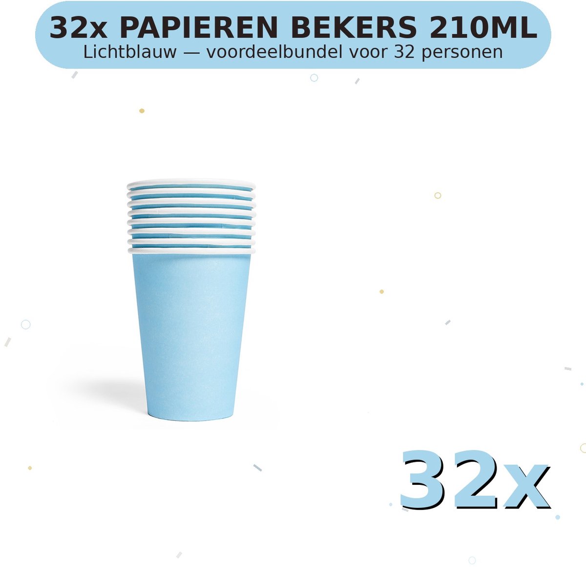 Bekers 210ml FSC Lichtblauw - Voordeelverpakking 32 Stuks voor tot 32 Personen - Feestartikelen