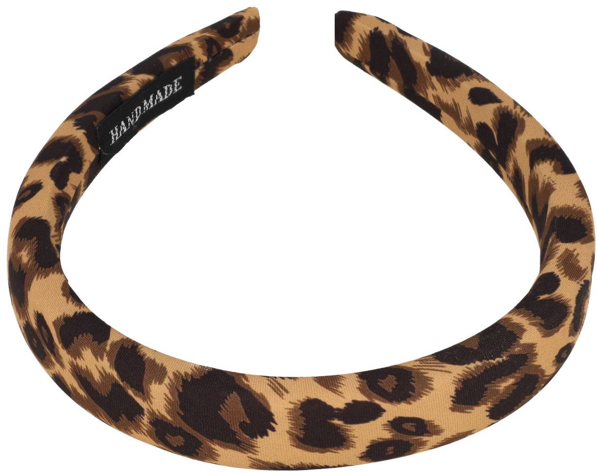 Haarsoires Haarband Diadeem 2cm – Zacht Gevuld – Panterprint Stof – Zwart Lichtbruin - Comfortabel voor Dames & Meisjes - Universele Maat
