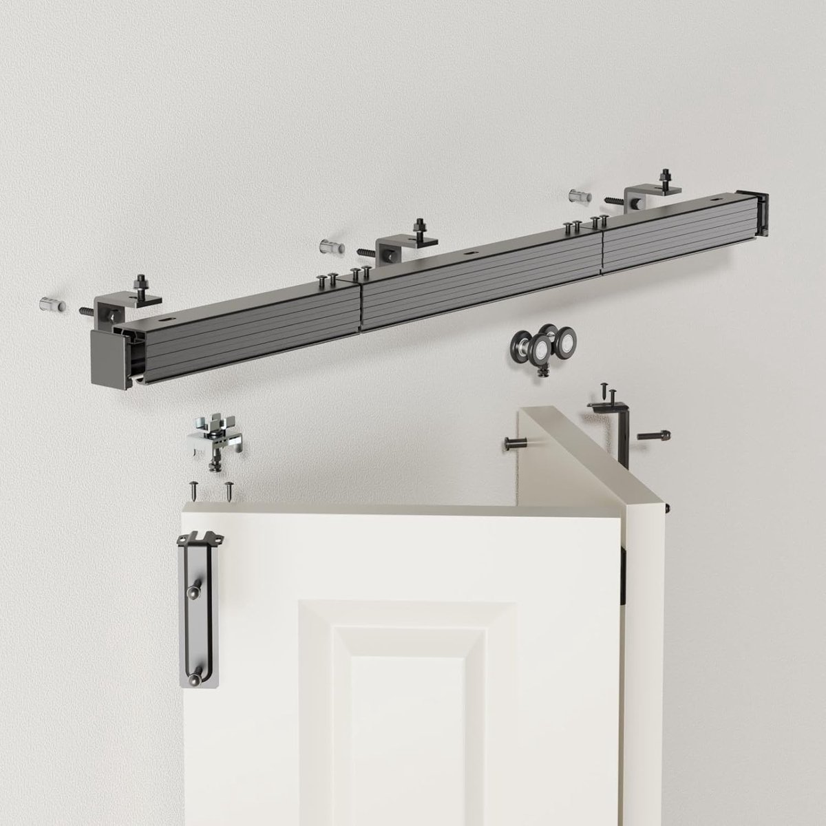 Schuifdeur Hardware Kit - Zwart - 36 inch Rail voor 2 Deuren - Duurzaam Staal - Voor Binnen en Buiten