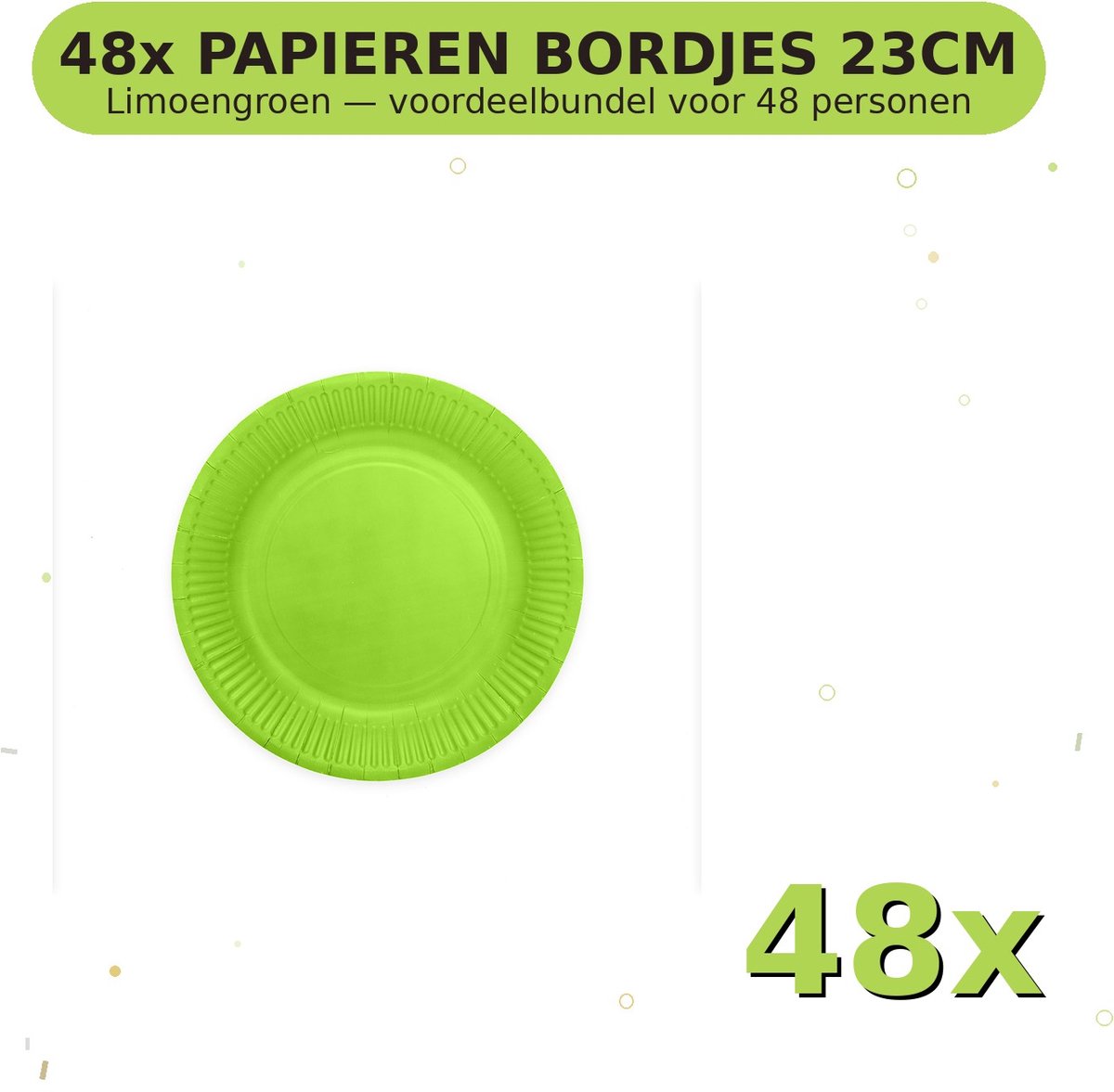 Bordjes 23cm FSC Limoengroen - Voordeelverpakking 48 Stuks voor tot 48 Personen - Feestartikelen