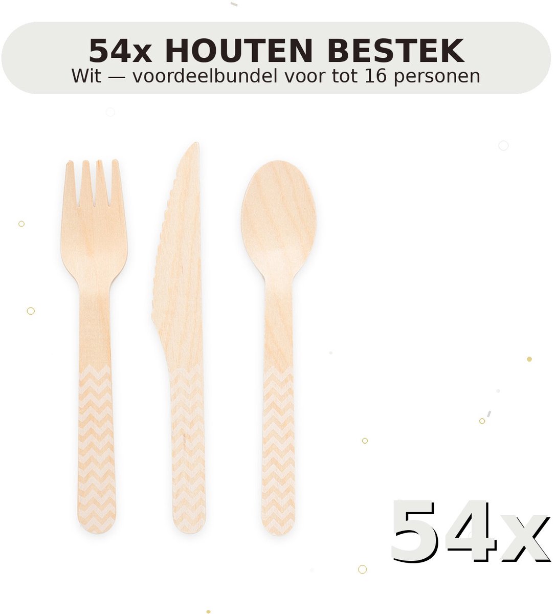 Houten bestek FSC Wit - Voordeelverpakking 54 Stuks voor tot 16 Personen - Feestartikelen