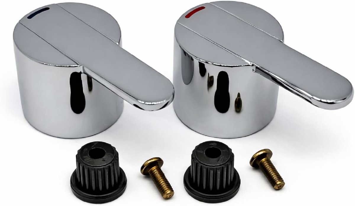 HD155 Chrome Tap Handvat Paar Warm en Koud Hendel Vervanging Kit voor Wastafel en Sink Mixer Kranen - ShopVlot
