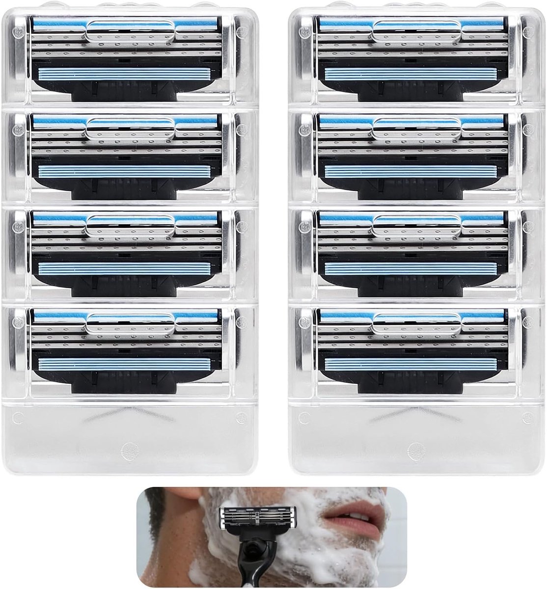 4-Pack Scheermesjes voor Mannen - Vervangende Bladen met 3-Laags Systeem, Geschikt voor Standaard 3-Blad Handvatten - Refill Scheermesjes voor Reizen en Thuisgebruik