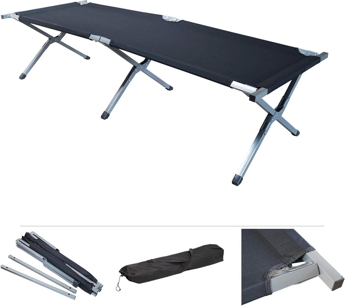 Veldbed - Opklapbed Logeerbed - Kamperen en outdoor - Hoge belastbaarheid 150kg - 192x64x42 cm - Zwart