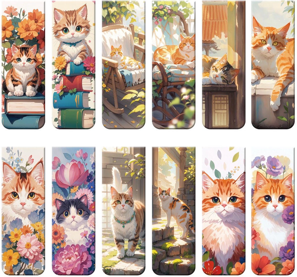 Bladwijzers magnetisch - schattige katten - set van 12 - perfect voor boekenliefhebbers - ShopVlot