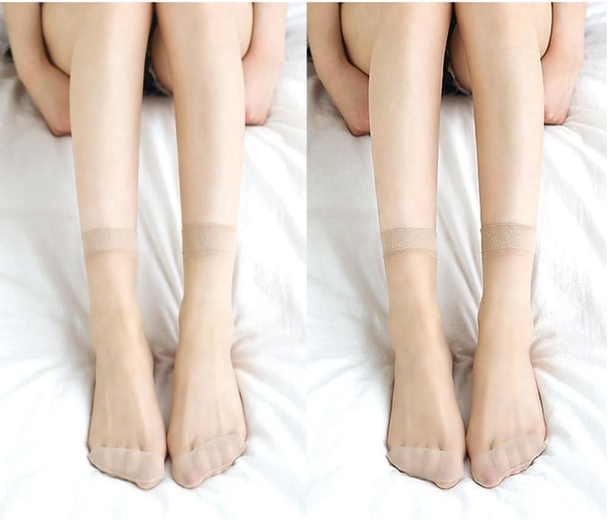 20 Paar Zijdezachte Hygiënische Kousen, Transparante Nylon Sokken met Versterkte Teenzone en Comfortabele Tailleband voor Dames