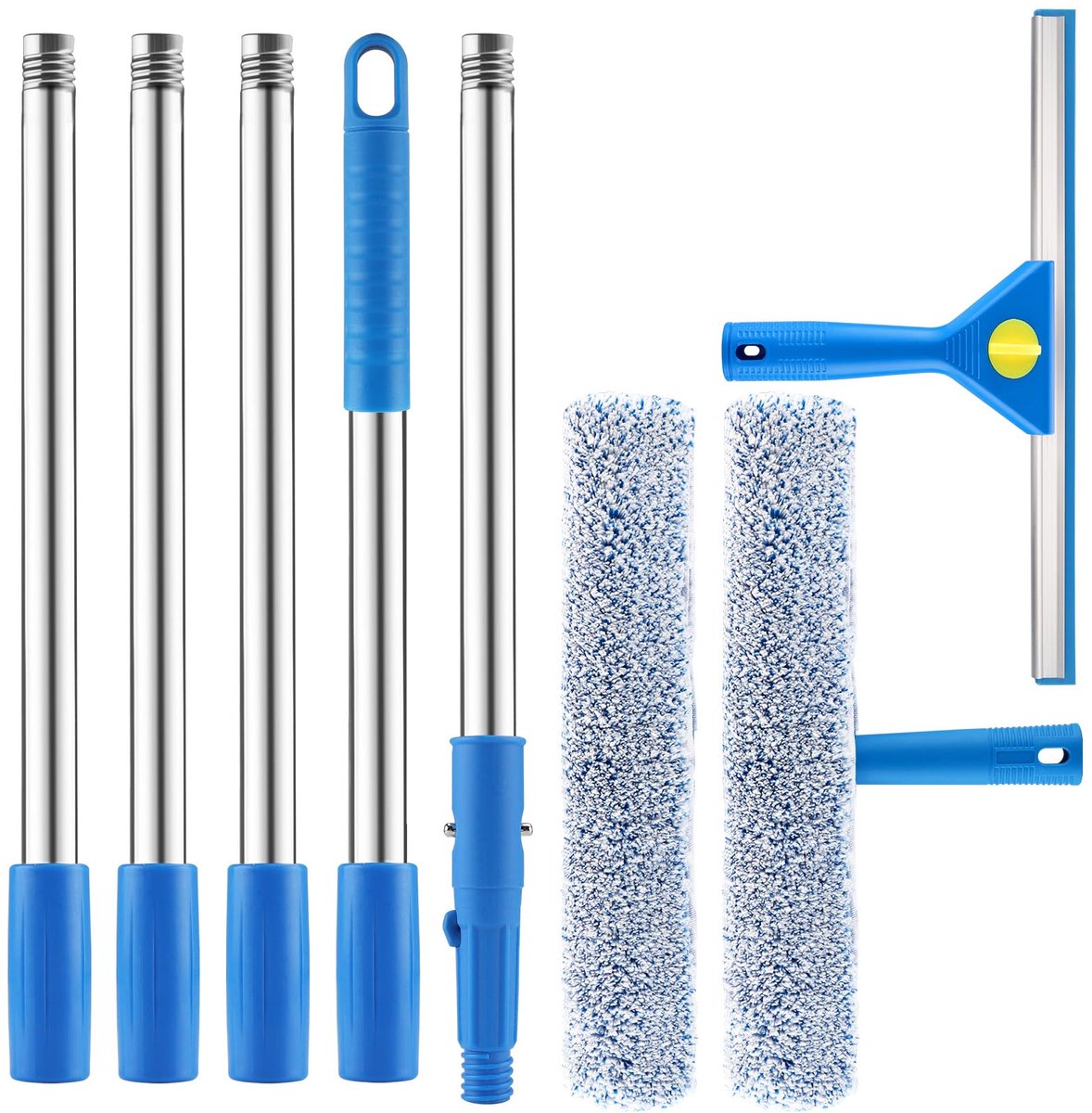 Raamreinigingsset 2 m - lange handgreep - 35 cm en 38 cm raamwissers - ideaal voor glazen ramen en deuren - ShopVlot