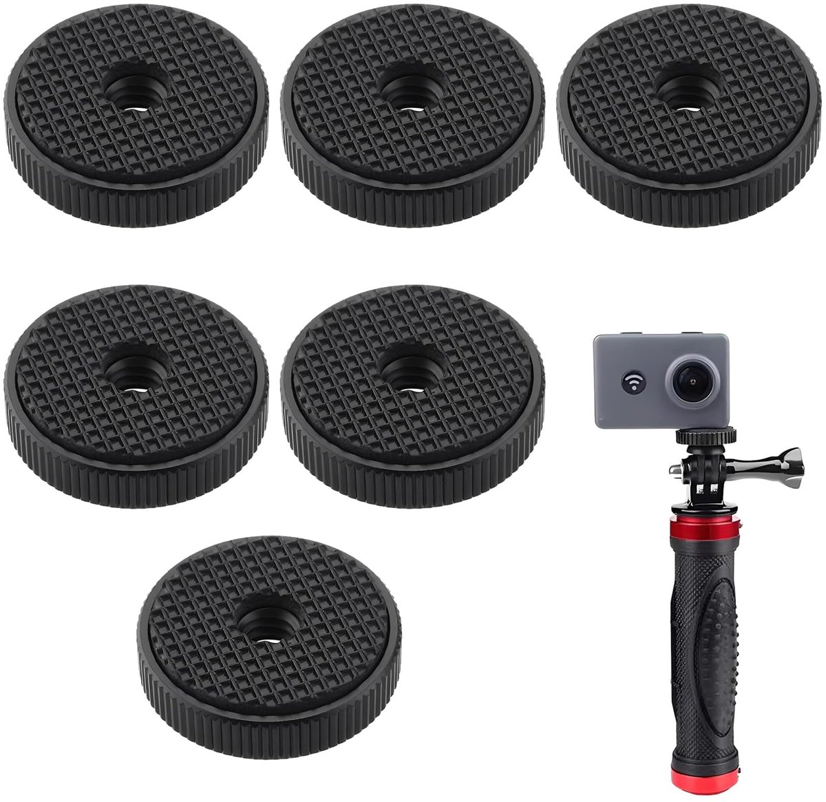 Camera contramoer set van 6 - ronde aluminiumlegering moeren - met rubber pad - veilige bevestiging op statief - ShopVlot