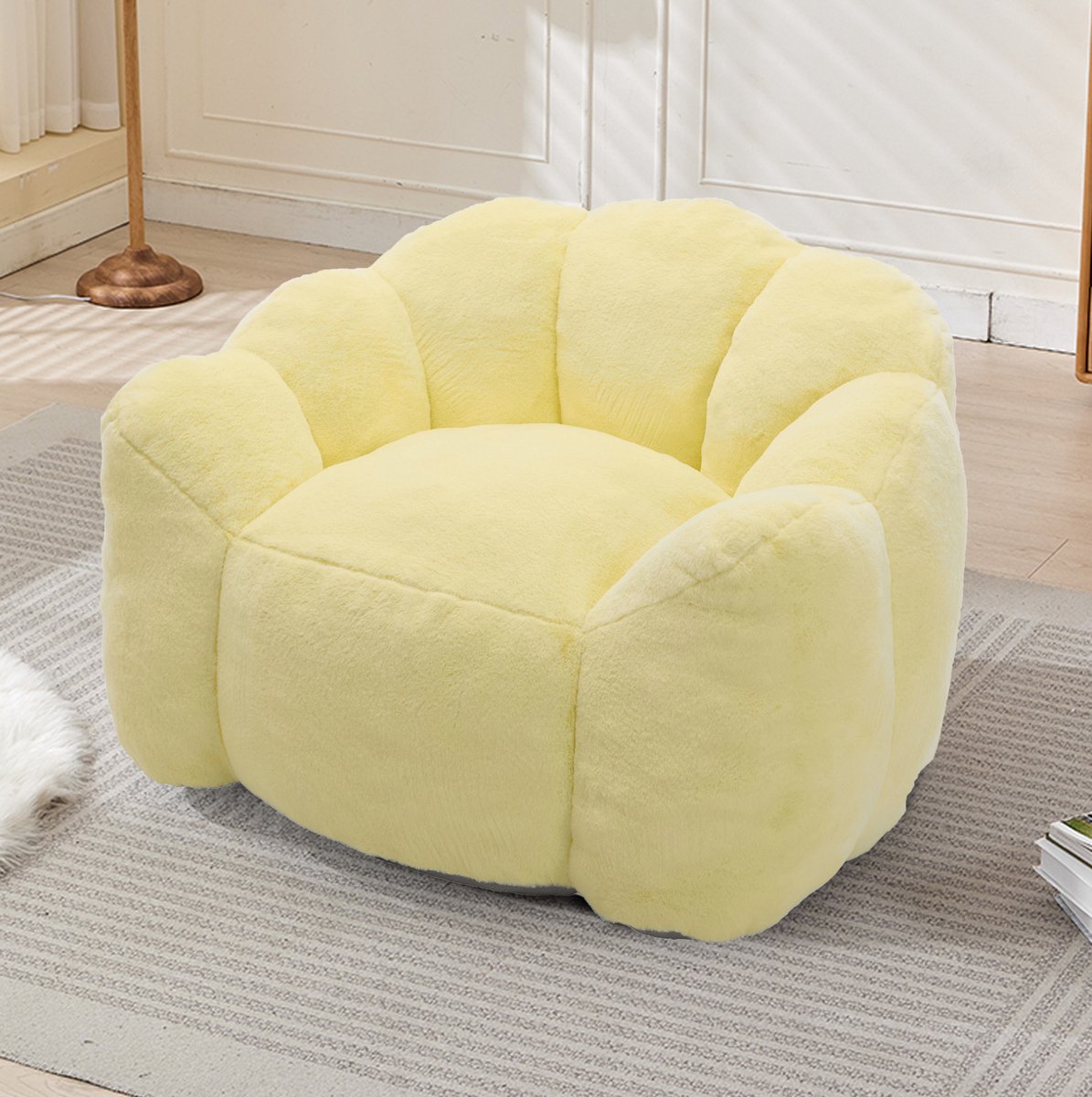 MODENUIT Zitzak - Lotusvorm - Met Rugleuning - Voor Woonkamer En Slaapkamer - Pluche - Geel - Volwassenen