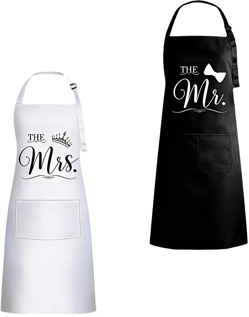 Keukenschort set 2-delig - waterdicht - Mr & Mrs print - perfect huwelijkscadeau - ShopVlot