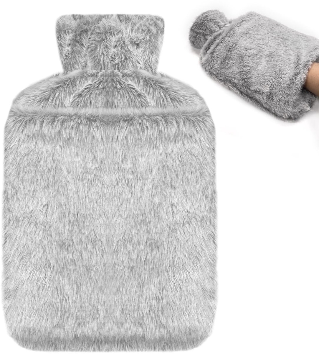 Warmwaterkruik 2L - luxe imitatiebont hoes - lekvrij - ideaal voor nek en schouderpijn - ShopVlot