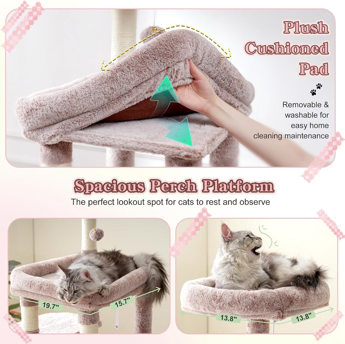 Krabpaal Groot - Kattenmeubel XL - Katten Klimmen Spelen - Extreem Stabiele Basis - 180 Cm Hoog - Bruin Beige thumbnail 4