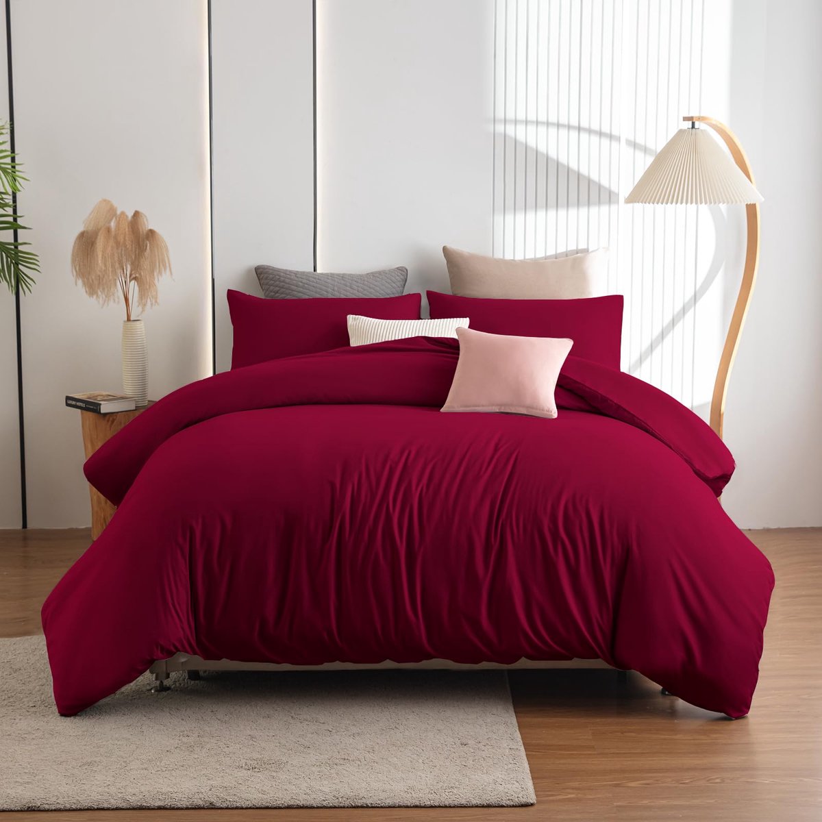 Soifox beddengoed 180x200 Rood - van microvezel strijk- en kreukvrij dekbedovertrek 180 x 200 set met 80x80 cm - ShopVlot