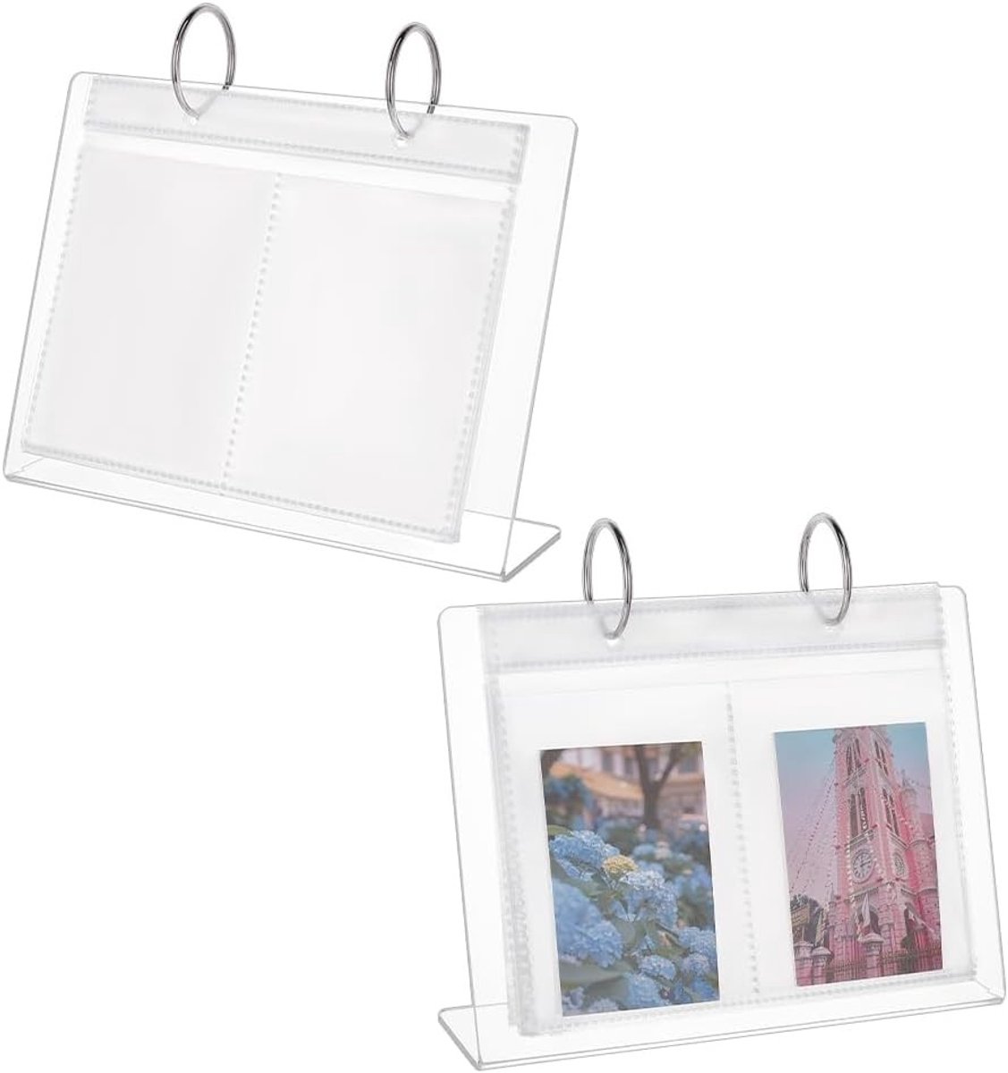 Set van 2 Acryl Mini Fotoalbums - Dikke Heldere Acryl Fotostandaard met 68 Compartimenten voor Organisatie en Bewaring van Foto's