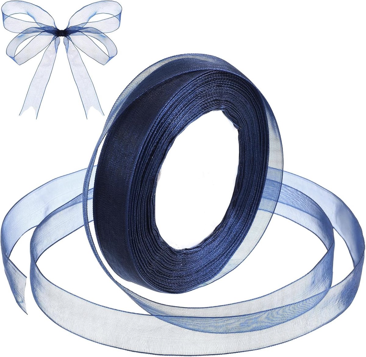 Elegante Navy Blauwe Organza Chiffon Lint voor Cadeauverpakking, Versiering en Bruiloften - 1.5cm x 45.7m, Perfect voor Feestjes en Bloemboeketten