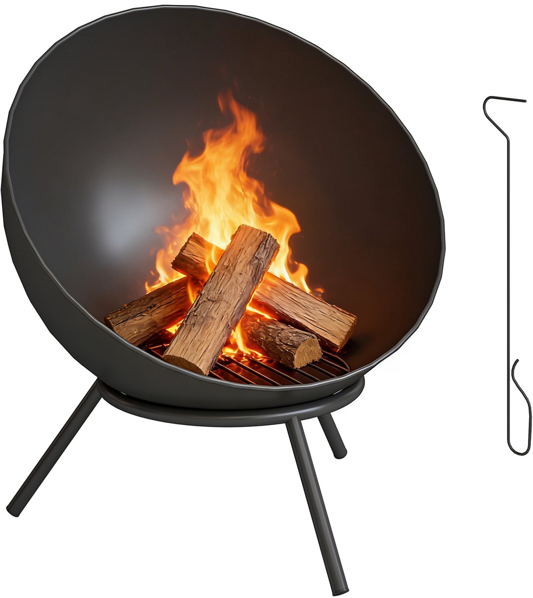 Outsunny Vuurkorf-Metaal-60L x 53B x 66H cm-Zwart