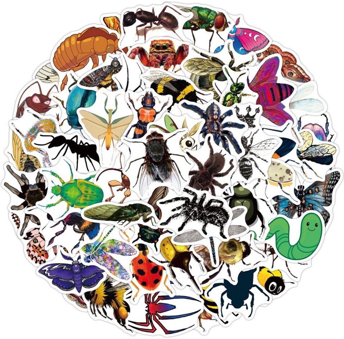 50 Insecten Stickers – Dieren, Vlinders, Bijen & Kevers