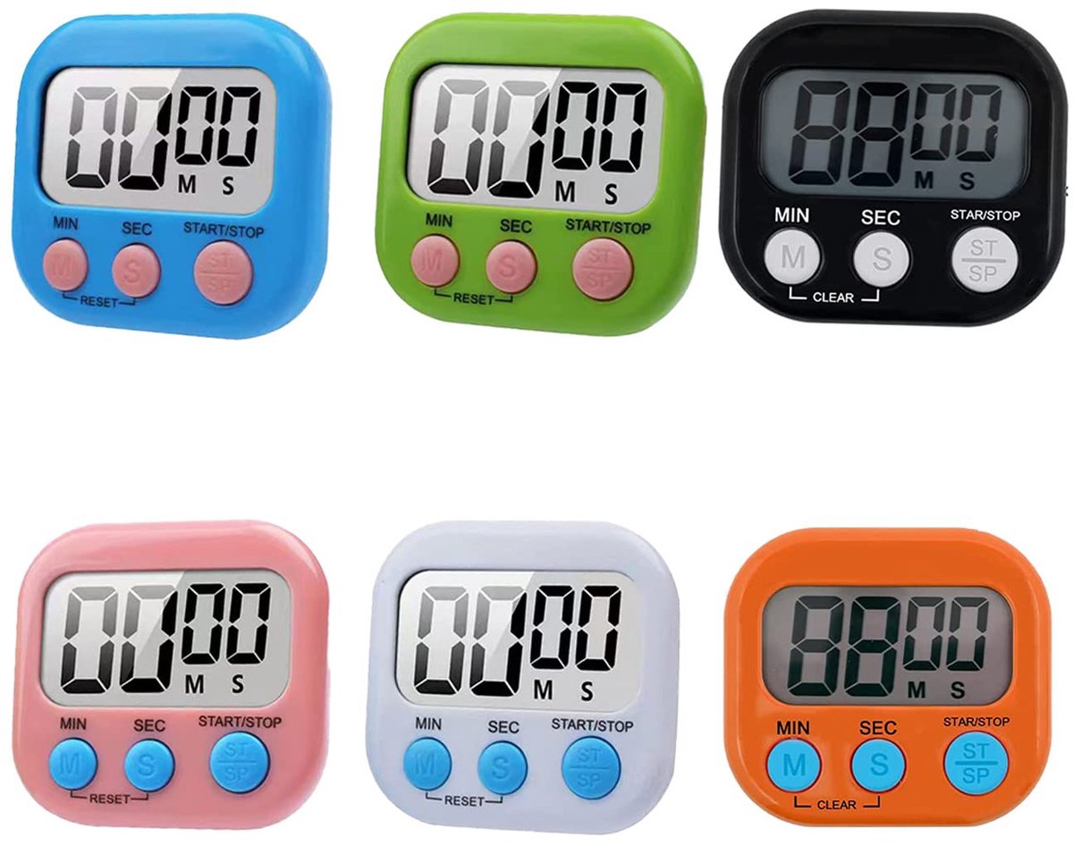 Digitale keukentimer 6 stuks - grote cijfers - luid alarm - ideaal voor koken en bakken - ShopVlot