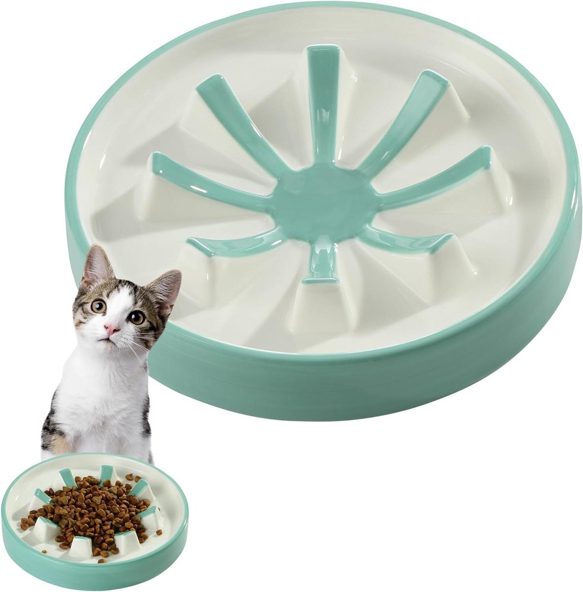 Anti Schrokbak Hond - Slowfeeder Voerbak - Langzamer Eten - Keramiek Zonder Plastic - 20 cm Diameter - Blauw