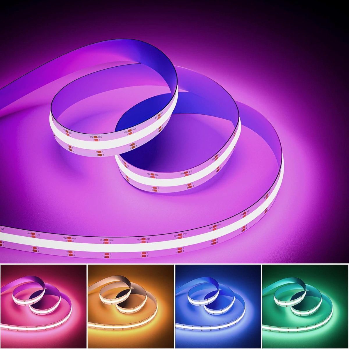 OULARA RGB COB LED Strip 6m 24V Color Changing Multicolor Flexible LED Strip Light for Bedroom Kitchen Party DIY - ShopVlot