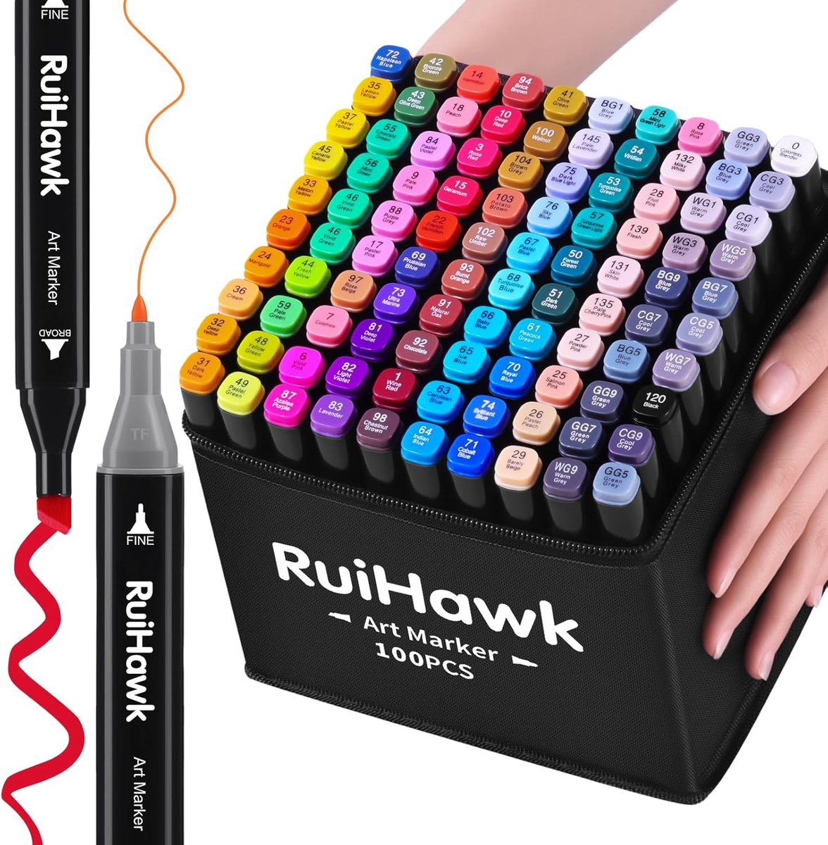 Alcoholmarkers 100 kleuren - dubbele punt - sneldrogend - ideaal voor schetsen en inkleuren - ShopVlot