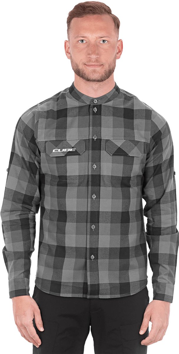 CUBE Fietsshirt WORK SHIRT L/S GREY CHECK XXXL