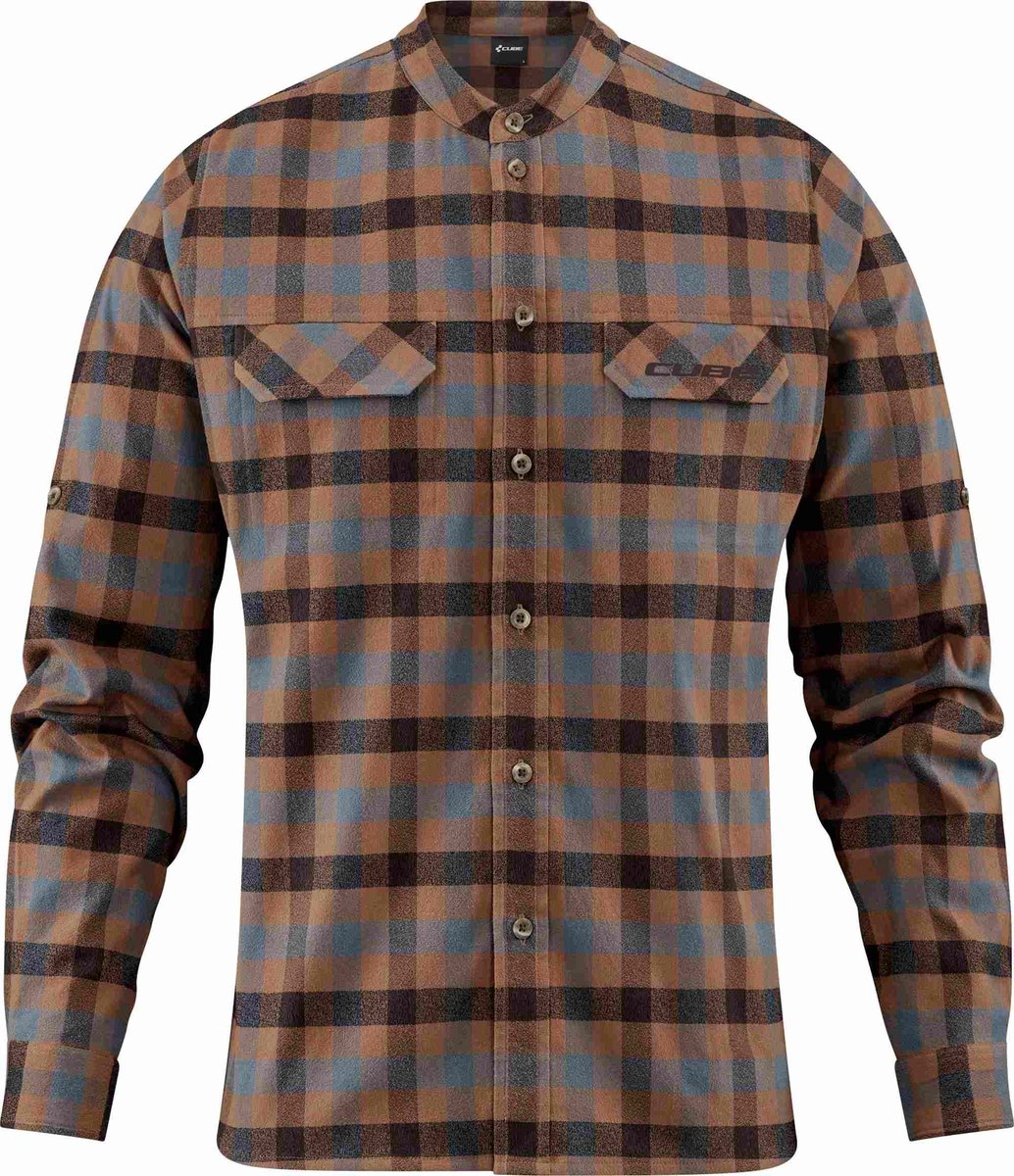 CUBE Fietsshirt WORK SHIRT L/S BROWN/BLUE S