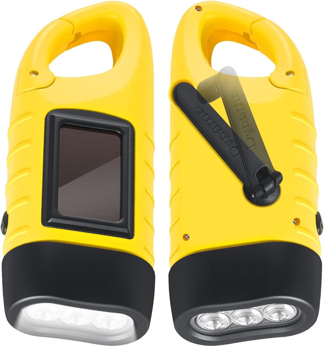 Oplaadbare zaklampen met handcrank en carabiner - Set van 2, ideaal voor kamperen en noodsituaties, duurzaam en draagbaar