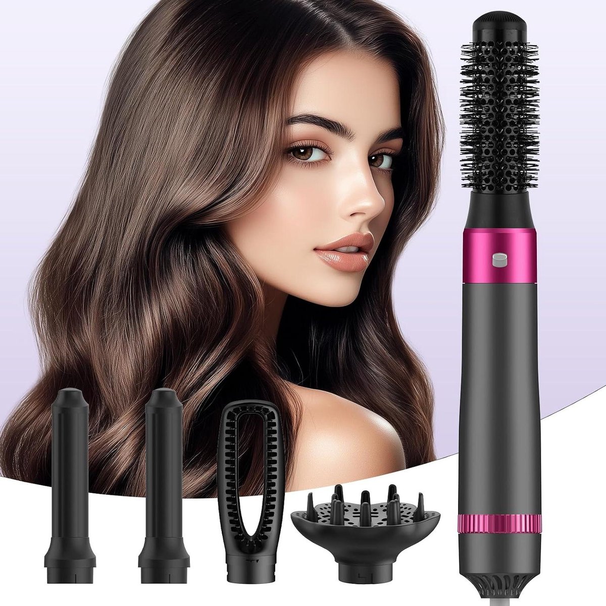 Heteluchtborstel Set - Haardroger Krultang - Haar Stijlen - 5-in-1 Functie - 48 cm Lengte - Grijs