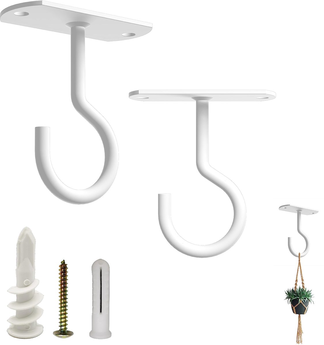 Plafondhaken Heavy Duty 2 Pack - Wit - Sterk en duurzaam - Perfect voor het ophangen van planten - ShopVlot