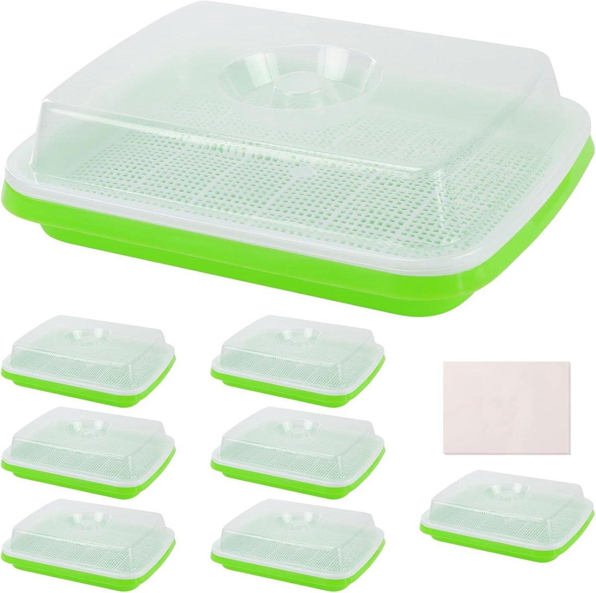 8-Pack Zaadkiemtray met Deksel, 13 x 26 cm Microgreens Kweektrays met 40 Stuks Kiempapier, Hydroponische Zaadpropagators voor het Kweken van Mungbonen, Alfalfa en Tarwegras