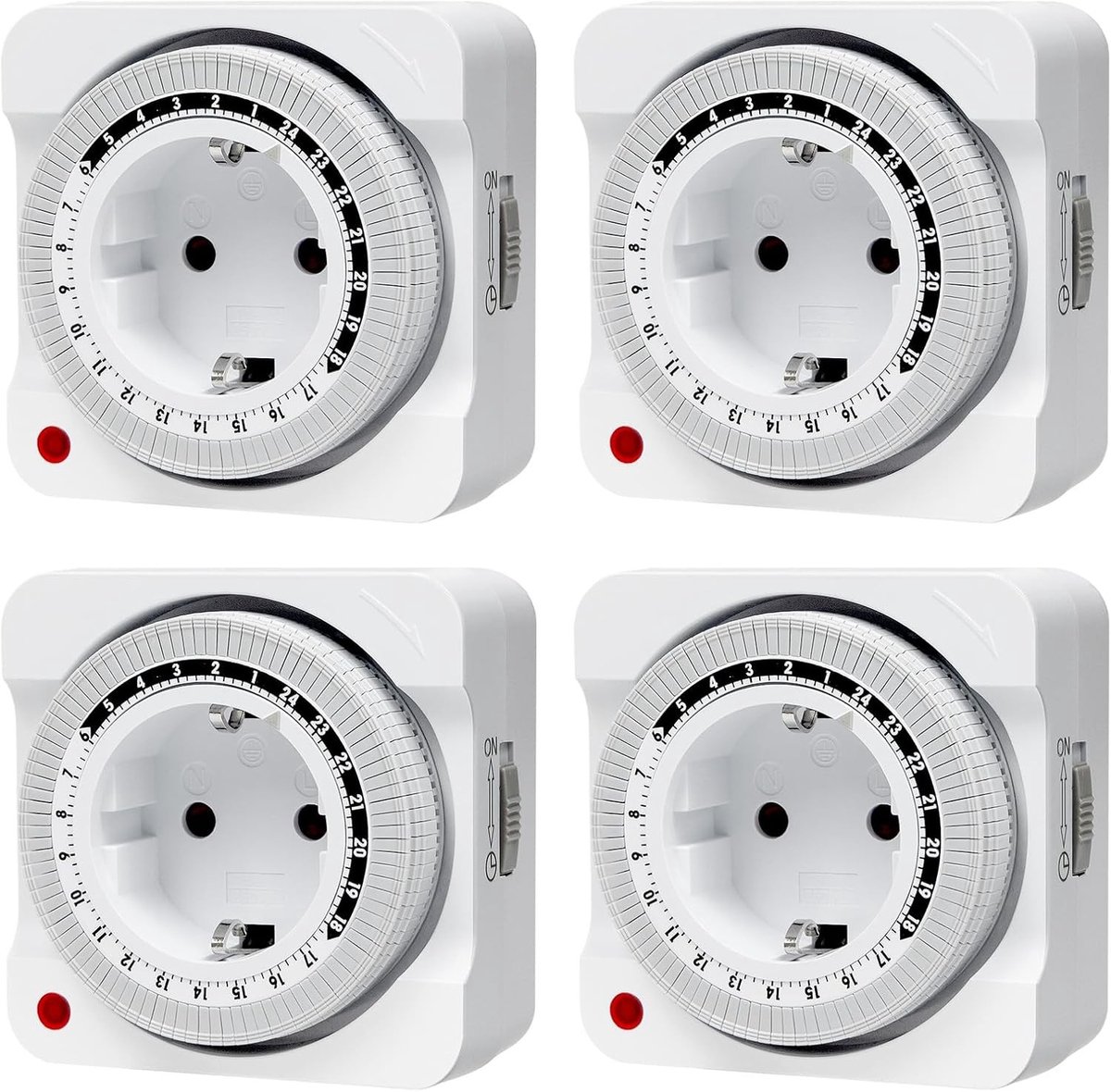 Tijdschakelaar - Wit - Set van 4 - Mechanische 24-uurs Timer - Voor Verlichting en Decoraties