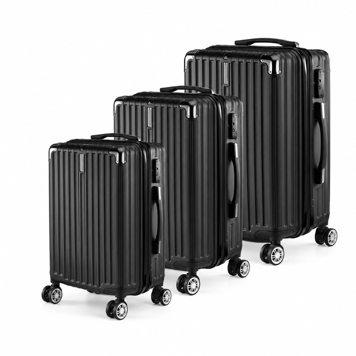 VILIMA - Kofferset - Koffer - 3-delig - 22,5x35x55cm - 26x 39x62,5cm - 30,5x45x71,5 cm - Draaiende wieltjes - Lichtgewicht - Zwart