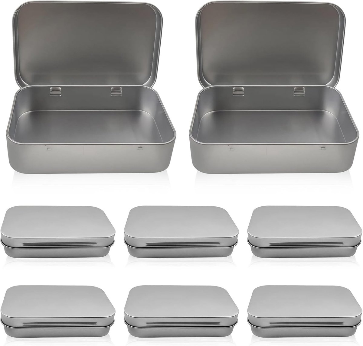 Set van 8 kleine metalen blikken met deksel, rechthoekige opbergdozen voor munten, snoep en sleutels (9.5 x 6 x 2.2 cm)